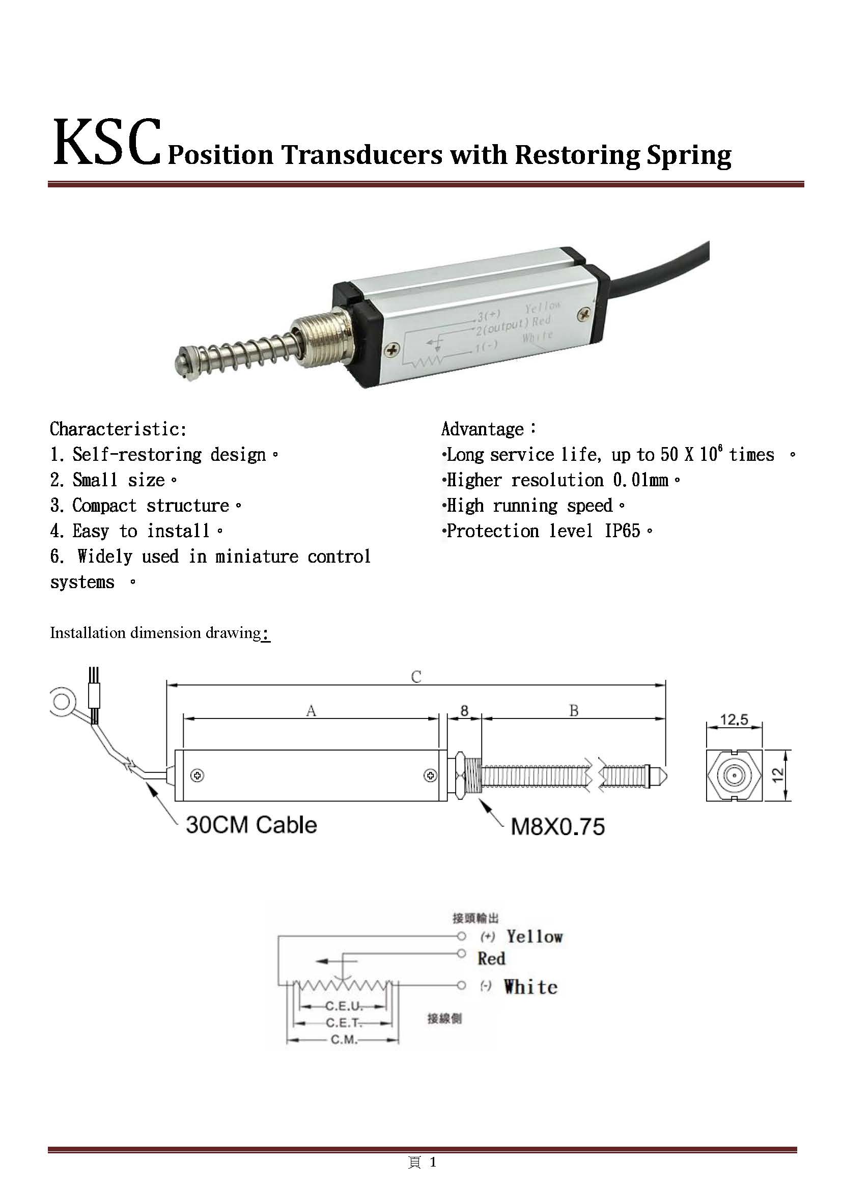 KSC Position Transducers with Restoring Spring